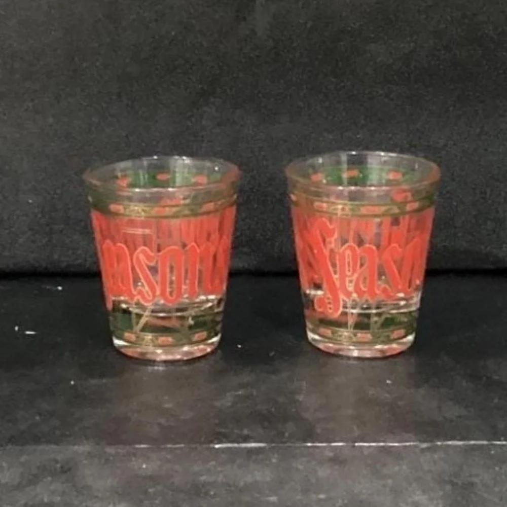 Culver Seasons‎ Greeting Shot Glasses, Set of 2, Vintage Stained Glass Design